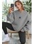 Kadın Koyu Gri Free Life Baskılı 0 Sıfır Yaka Oversize Salaş Bol Kesim Polar Sweatshirt 1