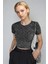 Kadın Leopar Baskılı Pamuklu Likralı Bisiklet Yaka Basic Kısa Kollu Esnek Body Crop 1