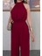 Kadın Bordo Halter Yaka Cepli Tulum NBMY3721 4