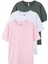 Füme Beyaz Pembe 3'lü Basic Bisiklet Yaka T-Shirt 1