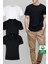 Beyaz Siyah Siyah 3'lü Basic Bisiklet Yaka T-Shirt 1
