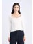 Yeni Sezon Slim Fit Dar Kesim Basic Düz Fitilli Kaşkorse Uzun Kollu Beyaz Tişört 3