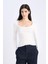 Yeni Sezon Slim Fit Dar Kesim Basic Düz Fitilli Kaşkorse Uzun Kollu Beyaz Tişört 4