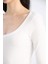 Yeni Sezon Slim Fit Dar Kesim Basic Düz Fitilli Kaşkorse Uzun Kollu Beyaz Tişört 5