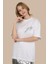 Beyaz Bisiklet Yaka Özel Tasarım Ejderha Nakış Desenli Oversize T-Shirt 1