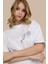 Beyaz Bisiklet Yaka Özel Tasarım Ejderha Nakış Desenli Oversize T-Shirt 2