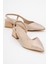 Sella Bej Saten Taşlı Kadın Kısa Topuklu Ayakkkabı 1