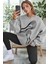 Kadın Gri Limited Baskılı 0 Sıfır Yaka Oversize Salaş Bol Kesim Polar Sweatshirt 1
