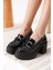 Felice Premium Siyah Rugan Gümüş Tokalı Kadın Loafer 1