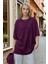 Kadın Mürdüm Basic Düz Baskısız Oversize Salas T-Shirt 1