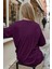 Kadın Mürdüm Basic Düz Baskısız Oversize Salas T-Shirt 2
