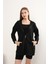 Basic Uzun Fermuarlı Kapüşonlu Modest Siyah Likralı Cepli Sweatshirt Tesettür Tunik 1