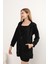 Basic Uzun Fermuarlı Kapüşonlu Modest Siyah Likralı Cepli Sweatshirt Tesettür Tunik 4