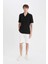 Yeni Sezon modern Fit Polo Yaka Dokulu Penye Kısa Kollu Siyah Gömlek 2