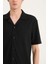 Yeni Sezon modern Fit Polo Yaka Dokulu Penye Kısa Kollu Siyah Gömlek 5