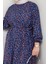 Çiçek Desen Kuşaklı Elbise Lacivert 4