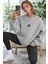 Kadın Gri Free Life Baskılı 0 Sıfır Yaka Oversize Salaş Bol Kesim Polar Sweatshirt 1