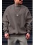Erkek Açık Kahve Free Life Baskılı Kalın Soft 3 Iplik Içi Şardonlu 0 Sıfır Yaka Oversize Salaş Sweatshirt 1