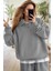 Kadın Gri Yarım Fermuar Polo Yaka 3 Iplik Içi Polarlı Şardonlu Oversize Sweatshirt 1