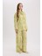 Yeni Sezon Wide Leg Desenli Esnek Belli Keten Karışımlı Geniş Paça Pantolon 3