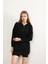 Basic Uzun Fermuarlı Kapüşonlu Modest Siyah Likralı Cepli Sweatshirt Tesettür Tunik 3