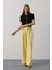 Pileli Bağcıklı Oversize Pantolon - Sarı 1