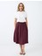 Bordo Rahat Kesim Yüksek Bel Dokuma Midi Etek 1