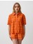 Turuncu %100 Pamuk Bol Paça Yüksek Bel Desenli Şort 1