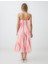 Pembe Kare Yaka Desenli Keten Karışımlı Midi Elbise 5