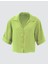 Yeşil Düz Kesim Dirsek Kol Kısa Dokuma Gömlek 6