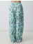 Turkuaz Normal Bel Bol Paça Desenli Dokuma Pantolon 6