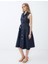 Lacivert Kruvaze Yaka Kemer Detaylı Kolsuz Midi Elbise 2