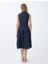Lacivert Kruvaze Yaka Kemer Detaylı Kolsuz Midi Elbise 5