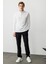 Erkek Polo Yaka Uzun Kollu Sweatshirt Beyaz 5