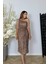 G1458 Tek Omuz Tasarım Payet Elbise Bronz 1