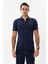 Erkek Lacivert Pamuk Yarım Fermuarlı Polo Triko Tişört 1