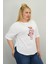 Kadın Büyük Beden Kısa Kollu Taş Detaylı Ayı Baskılı Oversize T-Shirt 1926-25 5