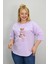 Kadın Büyük Beden Kısa Kollu Taş Detaylı Ayı Baskılı Oversize T-Shirt 1926-25 2