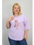 Kadın Büyük Beden Kısa Kollu Taş Detaylı Ayı Baskılı Oversize T-Shirt 1926-25 5