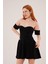 Kol Detaylı Straplez Siyah Mini Elbise 2