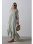 Çizgili Oversize V Yaka Elbise - Haki 3