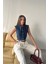 Mavi Yaka Detaylı Denim Crop 4