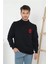 Unisex Yarım Boğazlı Baskılı Dokuma Triko - Lacivert 1