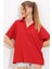 Kırmızı Oversize Polo Yaka Örme Bluz 0486 3