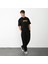Unisex Bisiklet Yaka Baskılı Oversize T-Shirt - Siyah 4