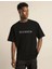 Unisex Bisiklet Yaka Oversize Baskılı T-Shirt - Siyah 2