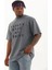 Unisex Oversize Baskılı Bisiklet Yaka T-Shirt - Füme 1