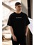 Unisex Bisiklet Yaka Baskılı Oversize T-Shirt - Siyah 3