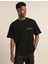 Unisex Bisiklet Yaka Baskılı Oversize T-Shirt - Siyah 2