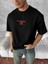 Ön ve Arka Baskılı Oversize Bisiklet Yaka T-Shirt- Siyah 1